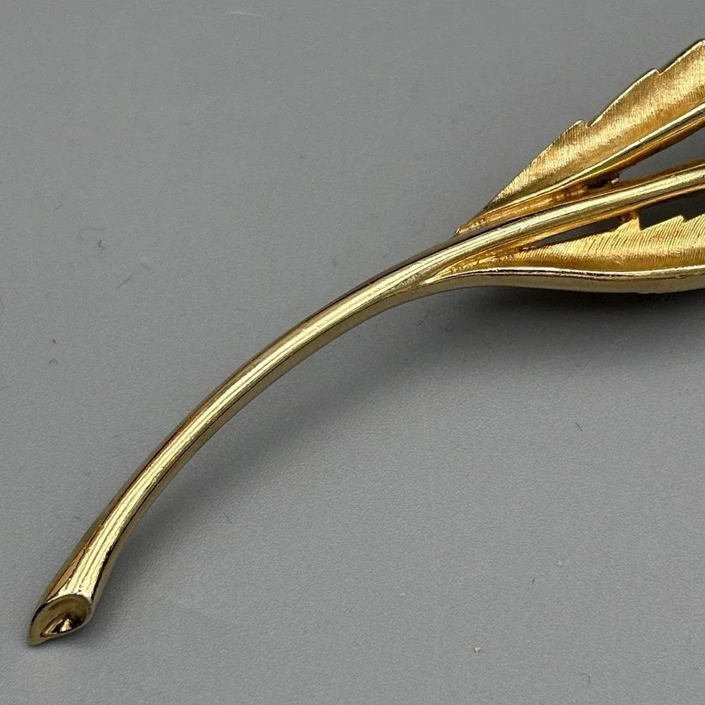 Vintage Francois Coro Brooch Tulip Flower Pin Goldtone Red Stone MCM